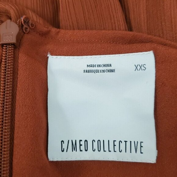 C/meo Collective Womens Mini Dress XXS Cognac Copper‎ Eminence Tie Waist Draped - Picture 4 of 13
